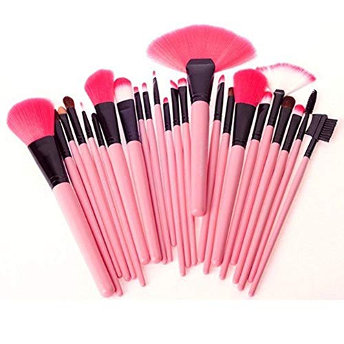 XLKJ Set de Brochas de Maquillaje Profesional 24pcs Pinceles Maquillaje para Bases, Contorno, Sombreado, Sombra de Ojos, Cejas, Labios, Corrector ect, Rosa