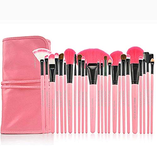 XLKJ Set de Brochas de Maquillaje Profesional 24pcs Pinceles Maquillaje para Bases, Contorno, Sombreado, Sombra de Ojos, Cejas, Labios, Corrector ect, Rosa