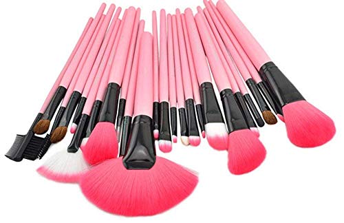 XLKJ Set de Brochas de Maquillaje Profesional 24pcs Pinceles Maquillaje para Bases, Contorno, Sombreado, Sombra de Ojos, Cejas, Labios, Corrector ect, Rosa