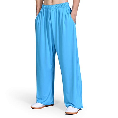 XLYAN Modal Pantalones Tai Chi Color Sólido,Opcional, Hombres Y Mujeres (S - XXL),Lightblue-S