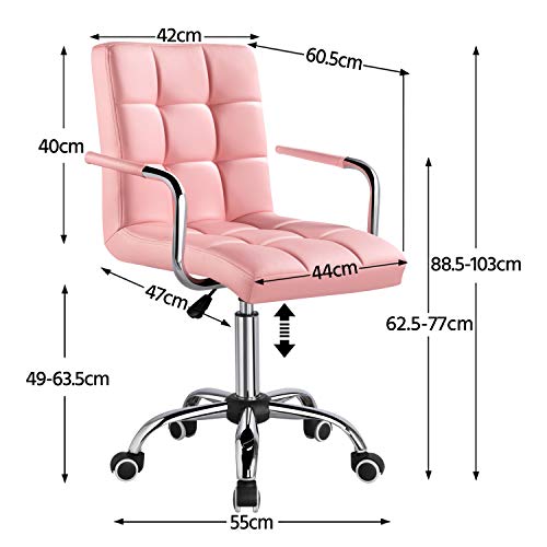 Yaheetech Silla de Oficina Giratoria Taburete de Trabajo Bar Altura Ajustable Carga MAX 120Kg con Respaldo Rosa