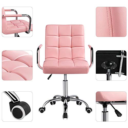 Yaheetech Silla de Oficina Giratoria Taburete de Trabajo Bar Altura Ajustable Carga MAX 120Kg con Respaldo Rosa