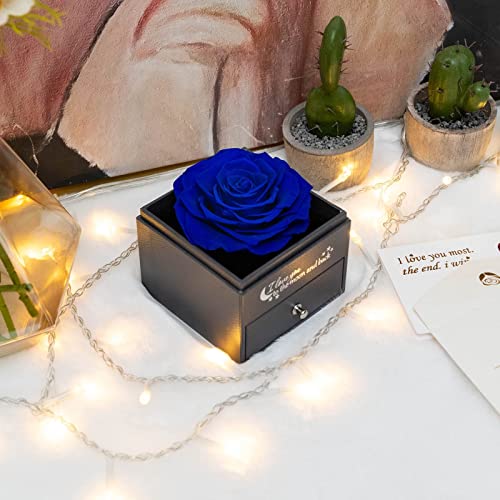 Yamonic Rosa Eterna Real con Collar y Pendientes en una Caja de Regalo, Regalos románticos para Ella en el día de San Valentín Aniversario Navidad Regalos para Mujeres, Azul