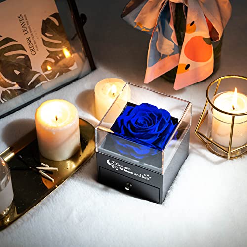 Yamonic Rosa Eterna Real con Collar y Pendientes en una Caja de Regalo, Regalos románticos para Ella en el día de San Valentín Aniversario Navidad Regalos para Mujeres, Azul