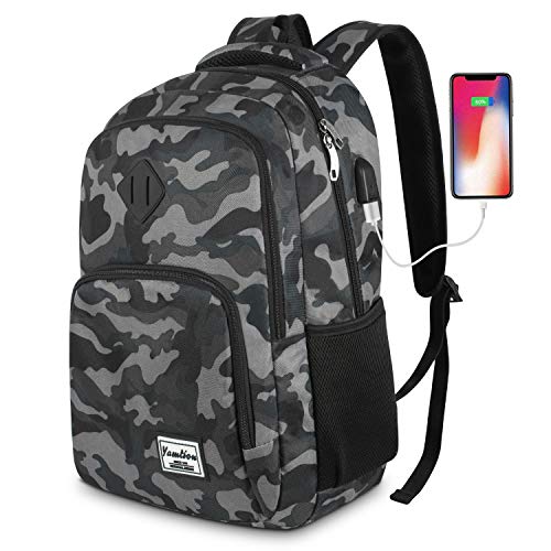 YAMTION Mochila Hombre,Mochila Portatil,Mochilas Escolares Juveniles con Puerto de Carga USB (15.6 Pulgada, GJB6-camouflage Black)