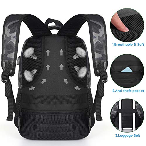 YAMTION Mochila Hombre,Mochila Portatil,Mochilas Escolares Juveniles con Puerto de Carga USB (15.6 Pulgada, GJB6-camouflage Black)