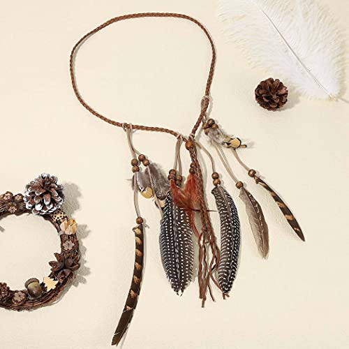 Yean Diadema de plumas bohemias, borla gitana, cabeza india, cabeza de pluma, cadena de joyería, accesorios tribales para mujeres y niñas