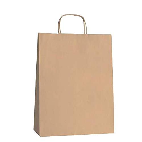 Yearol K01 25 Bolsas papel kraft con asa rizada reutilizables. 30 * 22 * 9 Regalos, eventos, bodas, cumpleaños, comercio, compra, venta, manualidades, embalaje. Biodegradables reciclables