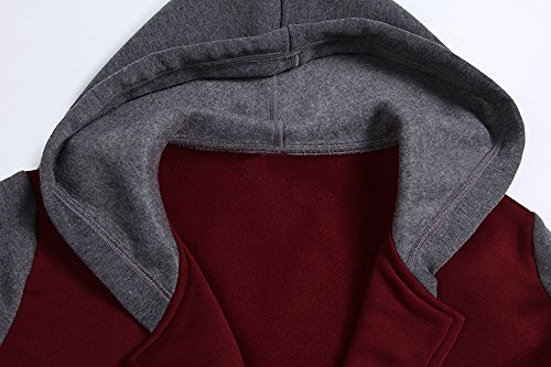 YEBIRAL Abrigos Mujer Invierno Rebajas,Casual Patchwork Manga Larga Cárdigans Jersey Señora Sudadera con Capucha Béisbol Ropa Deportiva(XL,Vino Rojo)