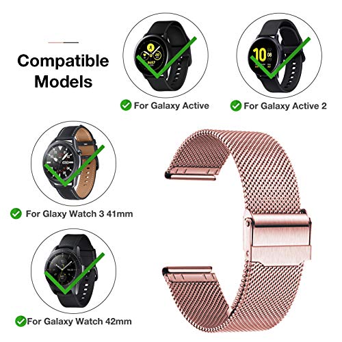 YHC Correas Compatible con Samsung Galaxy Watch Active 2,Pulsera de Reloj Tejida de Acero Inoxidable de 20mm para Galaxy Watch 42mm/Gear S2 Classic/Gear Sport (Rosa Rosa)