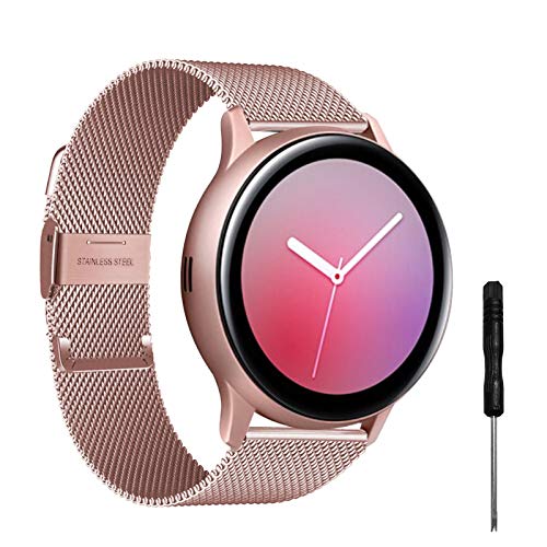 YHC Correas Compatible con Samsung Galaxy Watch Active 2,Pulsera de Reloj Tejida de Acero Inoxidable de 20mm para Galaxy Watch 42mm/Gear S2 Classic/Gear Sport (Rosa Rosa)