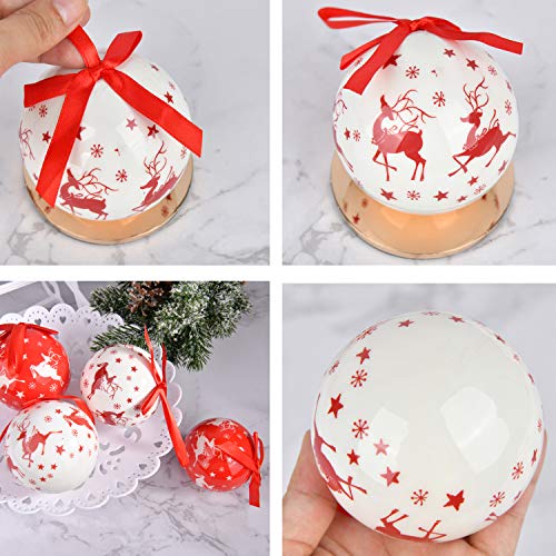 YILEEY Bolas de Navidad Hechas a Mano 14 pcs - Ø 7.5 cm Caja de Regalo de Bolas Arbol de Navidad con Percha Adornos Arbol Navidad Irrompibles - Decoracion Arbol Navidad - Rojas y Blancas