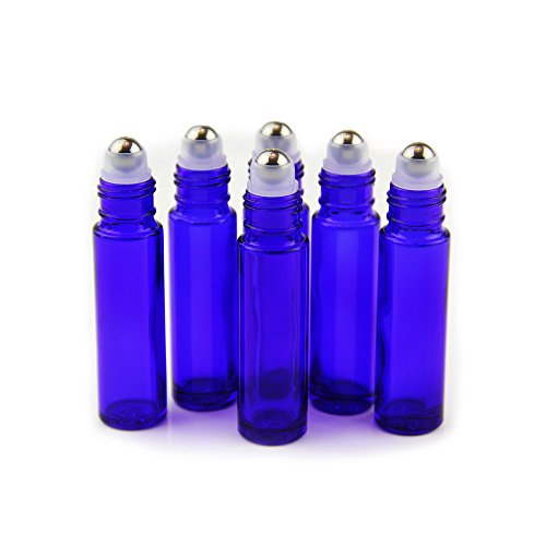 Yizhao Azul Botellas Roll On Cristal para Aceites Esenciales 10ml, con Roll-on Bola de Acero Inoxidable, para Aceites Esenciales, Masajes, Aromaterapia, Botella de Laboratorio – 6 Pcs