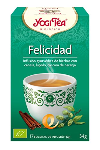 Yogi Tea - Felicidad, Infusión Ayurvédica de Hierbas con Canela, Lúpulo y Cáscara de Naranja - 17 Bolsitas, 34g