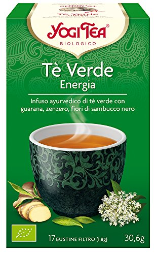 Yogi Tea - Té Verde Energía, Infusión Ayurvédica de Té Verde con Guaraná, Jengibre y Flores de Saúco - 17 Bolsitas, 30,6g