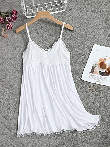 YOINS Camisón Sexy Mujer Ropa de Dormir Lencería Sujetador de Encaje con Cordón Vestido de Noche Regalo del Día de San Valentín Blanco M