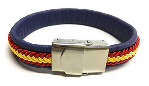 YOJAN PIEL | Pulsera De Piel Bandera De España (Hecho A Mano) | Complementos de Moda Unisex para Hombres y Mujeres de Estilo Atemporal y Elegante | Regalos Originales y Exclusivos