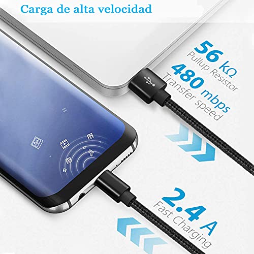 Yosou Cable USB Tipo C, [2-Pack, 2M] Cargador Tipo C 3A Nylon Carga Rápida y Sincronización Cable USB C para Samsung Galaxy A51 A50 A41 A40 A71 A21s A20 S8 S9 S10 S20 fe,Huawei P40 P30 P20 P10 P9.