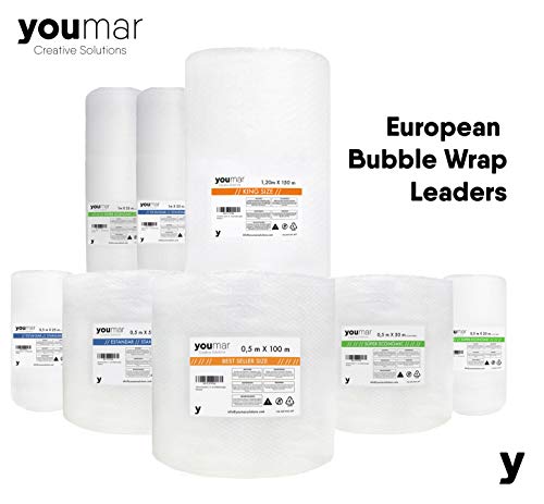 Youmar Solutions - Rollo De Plástico De Burbujas (0,5 Metro Ancho 25 Metros largo) Para Envolver Productos Frágiles En Transportes y Mudanzas. Alta Protección.Calidad Europea. (ESTANDAR)