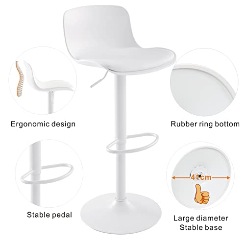 YOUNIKE Taburetes de Bar Altura Ajustable y rotación de 360°, diseño Moderno y ergonómico para Bar, mostrador, Cocina y hogar,Paquete de 2 Unidades, Blanco