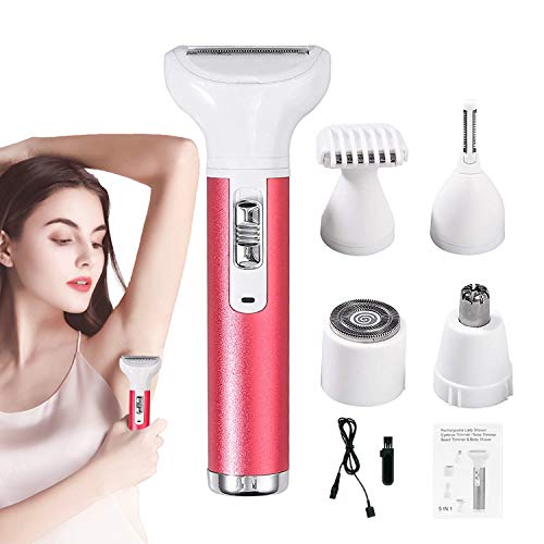 Yoyika 5 en 1 Depiladora Eléctrica Afeitadora Eléctrica para Mujer, Portátil Recortadora Femenina con Tecnología Húmeda/Seca, USB Cable, para Cara, Cejas, Nariz, Axilas, Piernas, Vello Facial, Bikini