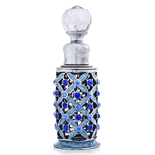 YU FENG Botellas de perfume vintage decorativas con cristales BejewELD, pequeñas botellas de perfume de estilo antiguo (6 ml, azul)