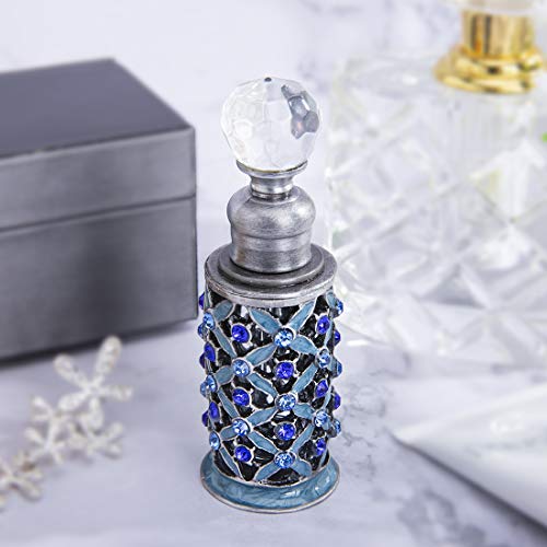 YU FENG Botellas de perfume vintage decorativas con cristales BejewELD, pequeñas botellas de perfume de estilo antiguo (6 ml, azul)