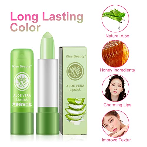 Yuccer 3 Piezas Impermeable Hidratante Pintalabios Cambia Color Natural Lápiz Labial Aloe Vera Pintalabio Larga Duración Mate Maquillaje Regalo Pintalabios Kit para Mujeres Novia Niña (3 PIEZAS)