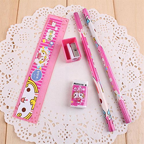 YueChen 30x Lápices Infantiles con Borrador, Lindo Grafito Lápiz,Regalos Fiestas Infantiles,Regalo de cumpleaños,Set Escolar (2xlápices, 1xregla, 1xborrador, 1xsacapuntas)