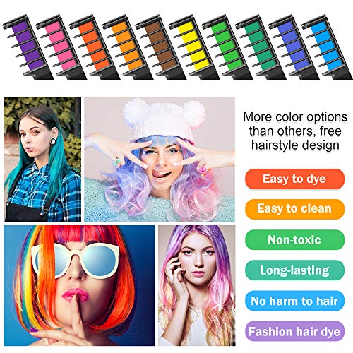 YUHENGLE Peine de tiza para el cabello, 10 colores, peine de tiza temporal para el cabello, regalos para niñas y niños, 5 colores con purpurina metálica y 5 colores regulares, para carnaval, Halloween