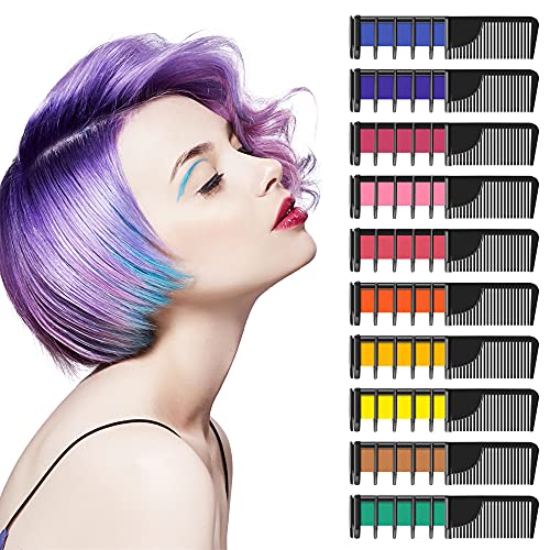 YUHENGLE Peine de tiza para el cabello, 10 colores, peine de tiza temporal para el cabello, regalos para niñas y niños, 5 colores con purpurina metálica y 5 colores regulares, para carnaval, Halloween