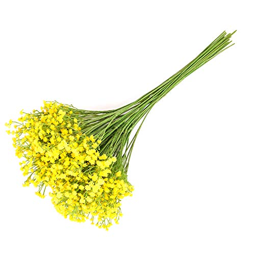 yunuo 12PCS Artificial Baby Breath/Gypsophila Flor de seda Boda Fiesta Decoración Regalo (Amarillo)