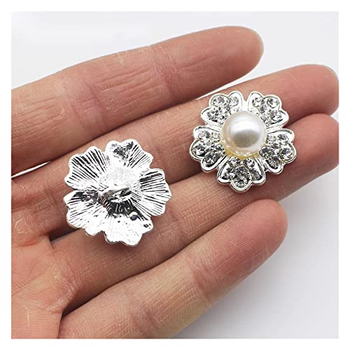 YXSLC Botones 10pcs 24mm Flor Peral Rhinestone Botones Shank Diamante Accesorios Bricolaje Botones de Ropa de Costura. Exquisito y Hermoso, Ligero y Conveniente