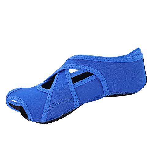 Zapatillas Calcetines de Yoga Antideslizantes , Calcetines de Pilates de Yoga con Dedos de Pies Abrigo Suave Zapatillas de Entrenamiento de Baile con Empuñaduras para Pilates Ballet Hombres(L-azul)