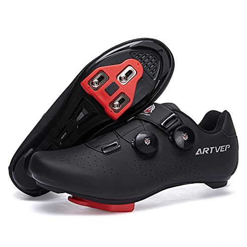 Zapatillas de Ciclismo para Hombre Zapatillas de Bicicleta de Carretera para Mujer compatibles con Look SPD SPD-SL Delta Cleats Zapatillas de Spinning para Interiores Exteriores Toda Negro260