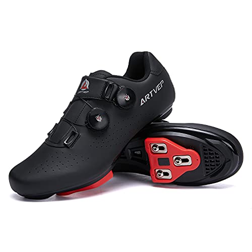 Zapatillas de Ciclismo para Hombre Zapatillas de Bicicleta de Carretera para Mujer compatibles con Look SPD SPD-SL Delta Cleats Zapatillas de Spinning para Interiores Exteriores Toda Negro260