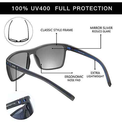 ZENOTTIC Gafas De Sol Polarizadas para Hombre Cuadradas Súper Liviana Marco TR90 Protección UV400