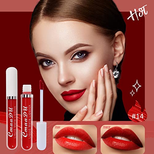 Zilams 6Piezas Liquido Pintalabios Mate Larga Duracion Lápiz Labial Hidratante Kit Pintalabios Permanente Impermeable Barra Labios Maquillaje Regalo Mujer Pintalabios Niña Cumpleaños Navidad (Rojo)