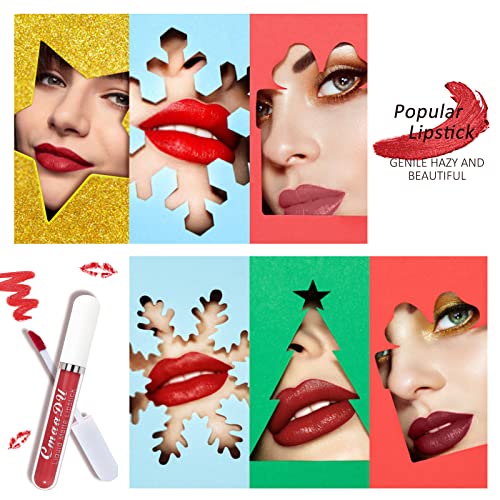 Zilams 6Piezas Liquido Pintalabios Mate Larga Duracion Lápiz Labial Hidratante Kit Pintalabios Permanente Impermeable Barra Labios Maquillaje Regalo Mujer Pintalabios Niña Cumpleaños Navidad (Rojo)