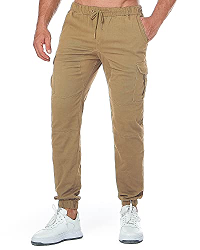 ZOEREA Pantalones Hombre Casuales Deporte Elásticos Joggers Largos Pants con Bolsillos Algodón Slim Fit Cargo Trouser de Hombres Caqui, M