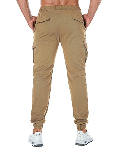 ZOEREA Pantalones Hombre Casuales Deporte Elásticos Joggers Largos Pants con Bolsillos Algodón Slim Fit Cargo Trouser de Hombres Caqui, M