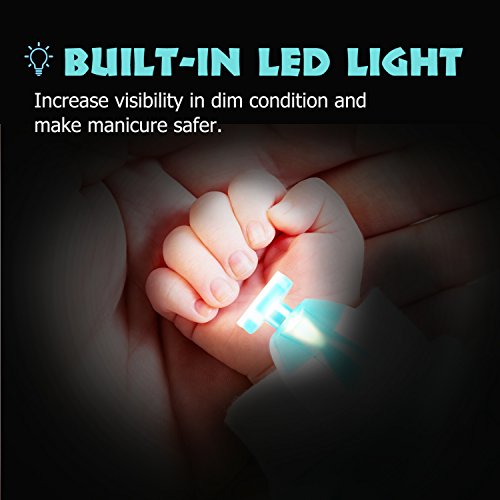 Zooawa Lima de Uñas para Bebés, Cortauñas Eléctrica Niños Juego Manicura Dedos y Pies, 6 en 1 Cortador con Luz LED Mudo Operación, Cuidado del Bebé Recién Nacido Mamás Adultos en Familia, Azul Claro