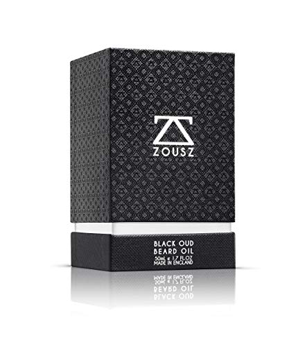 ZOUSZ Aceite para Barba - Cuidado con Oud Negro y Madera con Aceites Naturales de Aguacate y Argán - Suavizante e Hidratante para el Cabello Facial No Graso - Regalo Vegano para Hombres - 50mL