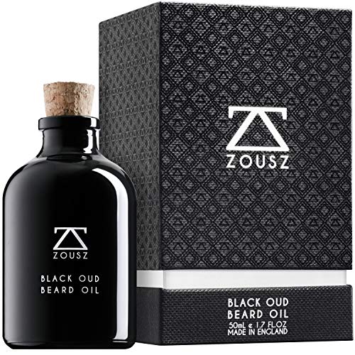 ZOUSZ Aceite para Barba - Cuidado con Oud Negro y Madera con Aceites Naturales de Aguacate y Argán - Suavizante e Hidratante para el Cabello Facial No Graso - Regalo Vegano para Hombres - 50mL