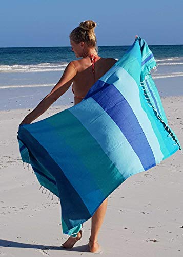 ZusenZomer Fouta Playa XL 100x190 Casablanca 100% Algodón - Toalla Hammam Muy Suave y Ligero - Foutas Playa Comercio Justo (Verde Mar, Azul)