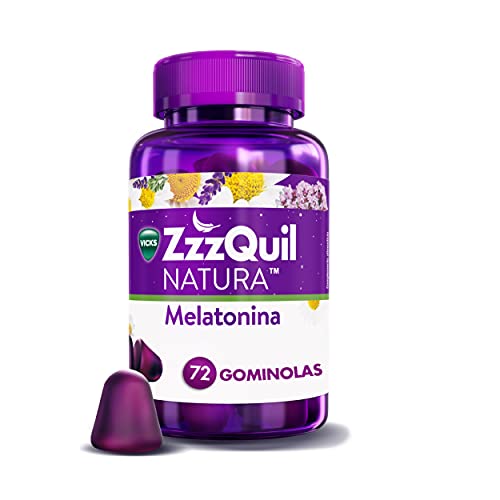 ZzzQuil Natura Complemento alimenticio para dormir, a base de melatonina para dormir y extractos de lavanda, valeriana y camomila, 72 gominolas