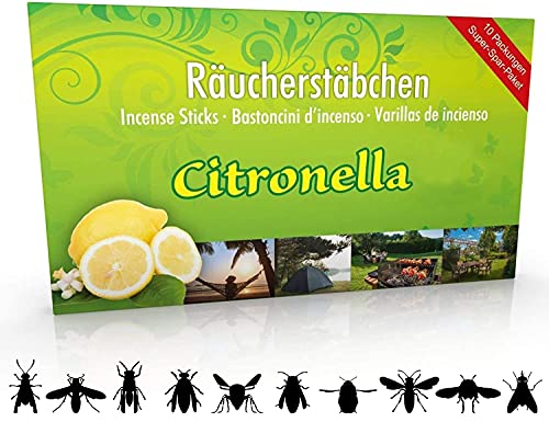 10 paquetes de incienso Citronella Anti Mosquito, tiempo de combustión aprox. 60h (total). Oferta de ahorro como alternativa a las velas de citronela o candelitas para exterior o en el jardín.