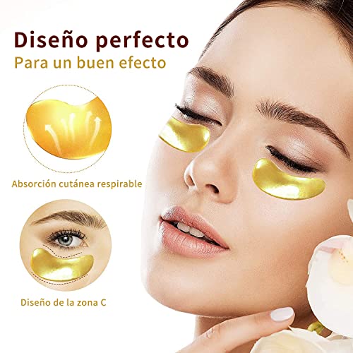 10 pares Máscara Para Los Ojos,24K Oro Parches Para Los Ojos,Máscara Para Ojos de Colágeno Parches de Ojos Antienvejecimiento, Contorno de Ojos Antiarrugas, Anti edad para ojeras