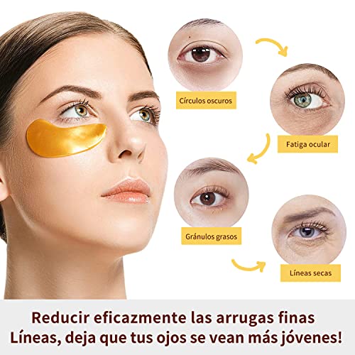 10 pares Máscara Para Los Ojos,24K Oro Parches Para Los Ojos,Máscara Para Ojos de Colágeno Parches de Ojos Antienvejecimiento, Contorno de Ojos Antiarrugas, Anti edad para ojeras