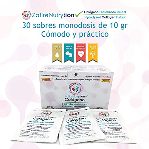 100% COLÁGENO Instant Zafire Nutrytion (30 sobres de 10g). Complemento alimenticio con Colágeno hidrolizado de rápida absorción.